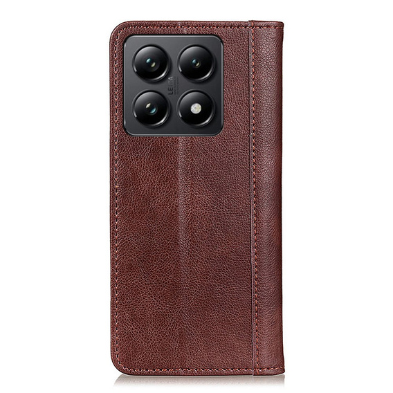 Etui do Xiaomi 14T, Wallet Litchi Leather, brązowe