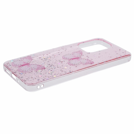 Etui do Xiaomi Redmi 13C / Poco C65, Glitter Butterfly, różowe