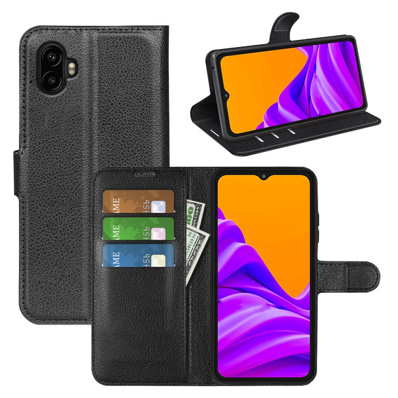 Etui z klapką do Samsung Galaxy Xcover 7 Pro – czarne, skórzane, z kieszenią na kartę
