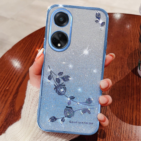Etui do Oppo A78 4G, Glitter Flower, niebieskie