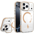 Etui do iPhone 17 Pro, do MagSafe, z podstawką, transparentne ze złotymi wstawkami