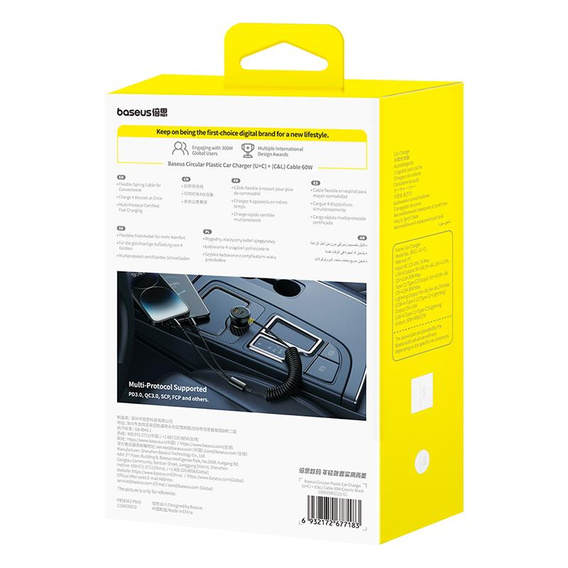 Baseus ładowarka samochodowa 60W z USB-A, USB-C i wbudowanym kablem Lightning - czarna