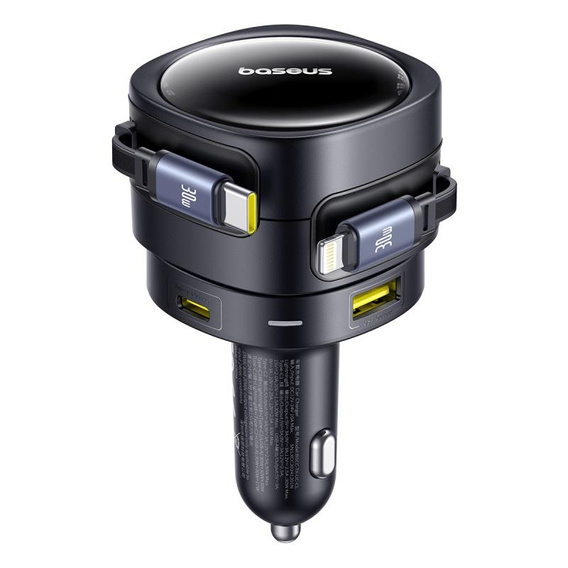 Baseus Enjoyment Max – ładowarka samochodowa 90W z kablami USB-C i Lightning oraz dodatkowymi portami, czarna