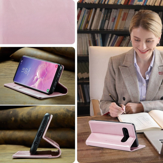 Etui z klapką CASEME do Samsung Galaxy S10+ Plus, Waxy Textured, różowe
