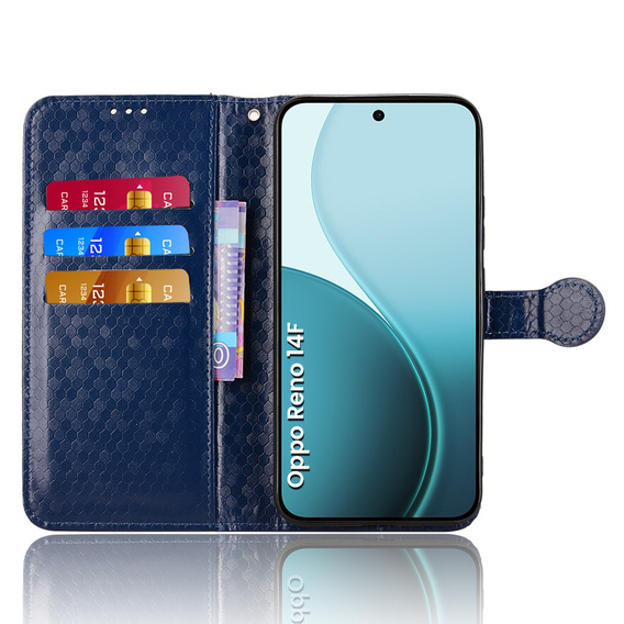 Etui z klapką do Oppo Reno 14F, Wallet Rhombus, niebieskie