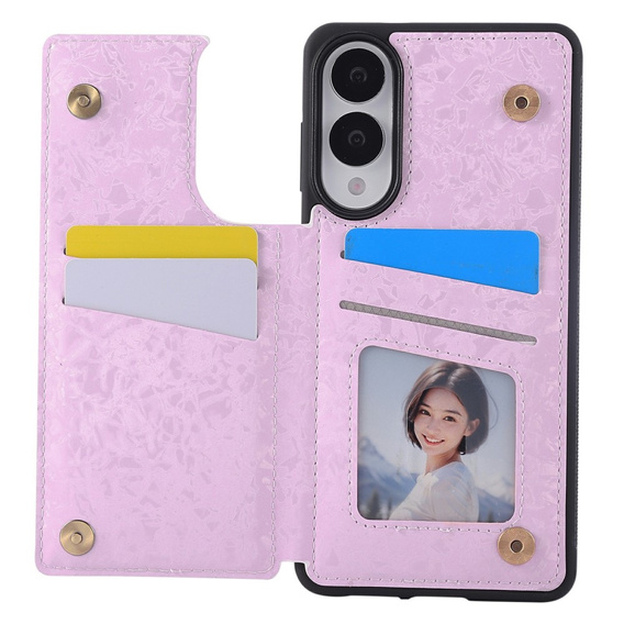 Etui do Samsung Galaxy S25 Edge – skórzane, z ochroną RFID, kieszonkami na karty, motyw suszonych kwiatów