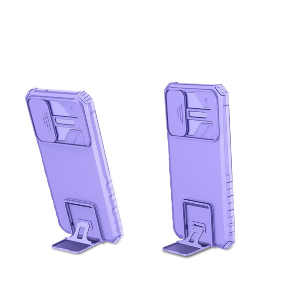 Etui pancerne do Samsung Galaxy A14 4G/5G, Camshield z podstawką, Fioletowe