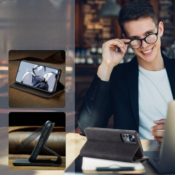Etui CASEME do Xiaomi 12T / 12T Pro, Leather Wallet Case, czarne
