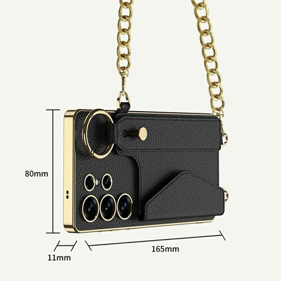 Etui GKK do Samsung Galaxy S25 Ultra z podstawką, kieszenią na karty i paskiem – czarne