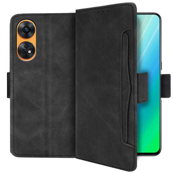 Zestaw Etui do Oppo Reno8 T, portfel z klapką Card Slot, Czarne + Szkło