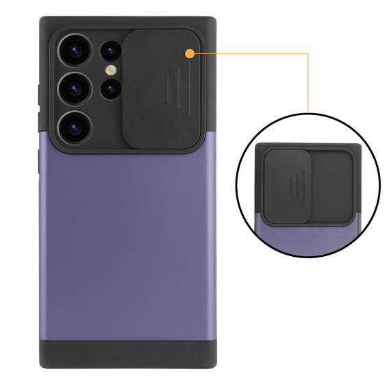Pancerne etui do MagSafe na Galaxy S24 Ultra, ERBORD MagProtect Cam Slider, fioletowe