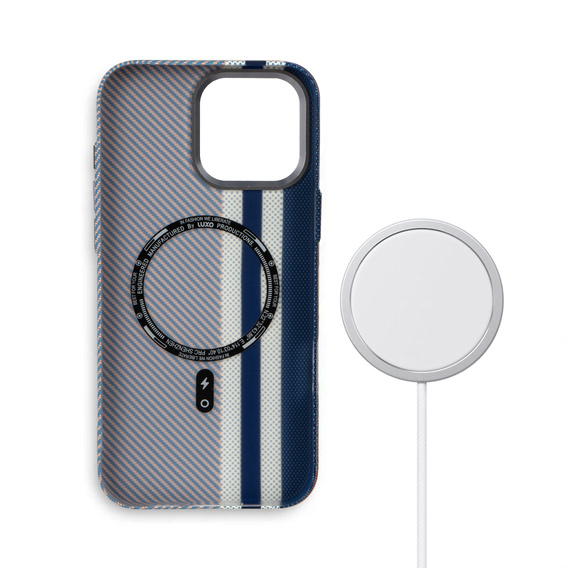Etui do iPhone 15 Pro, Carbon Fiber MagSafe, niebieskie