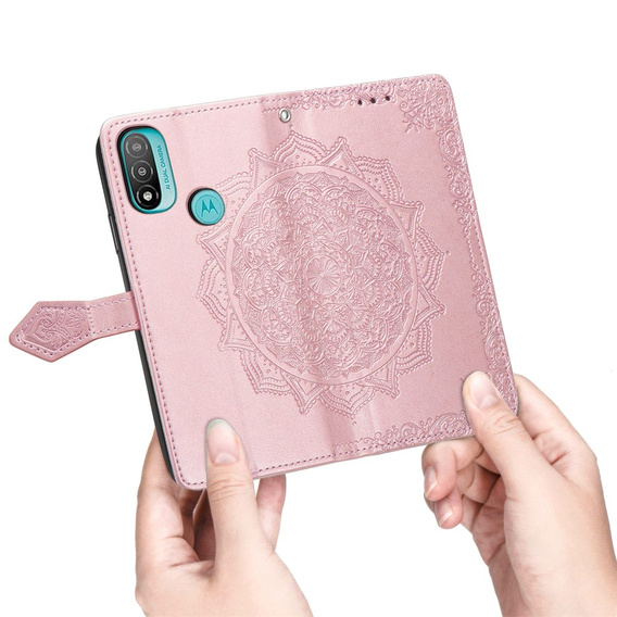 Etui z klapką do Motorola Moto E20/E30/E40, Mandala, różowe rose gold