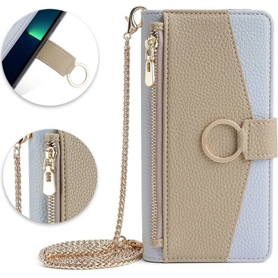 Etui z klapką do Samsung Galaxy A53 5G, Wallet Zipper Pocket, z lusterkiem, niebieskie