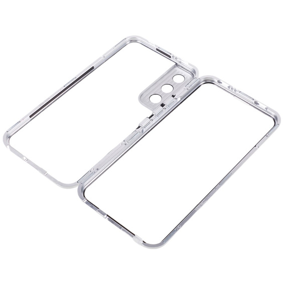 Etui do Samsung Galaxy S21, Magnetic Dual Glass, srebrne