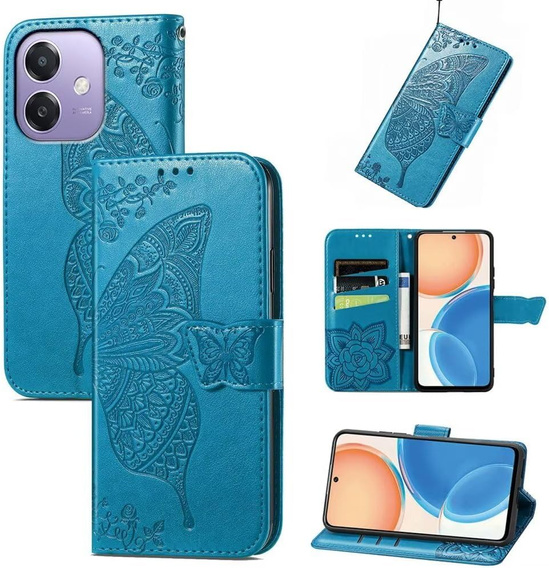 Etui z klapką do Oppo A40 / Oppo A40m, Butterfly, niebieskie