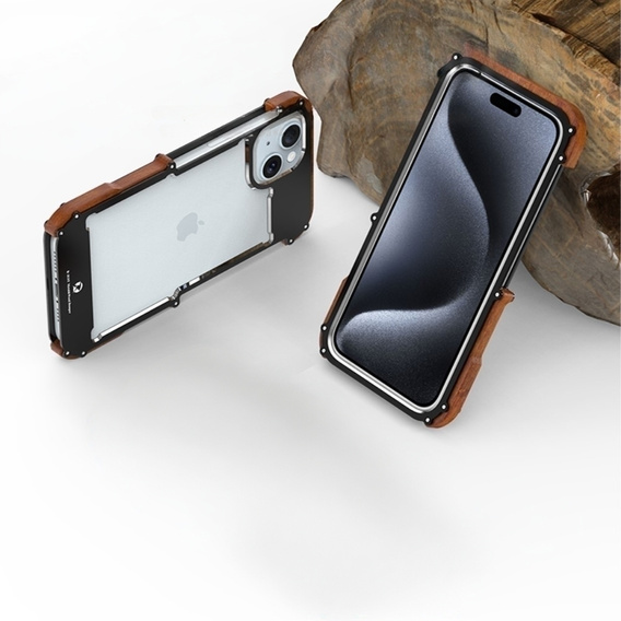 Etui R-JUST do iPhone 15, Alu Wood Bumper, czarne