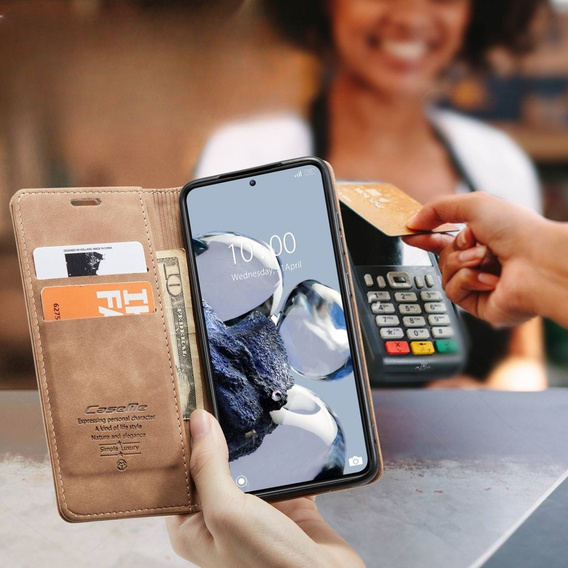 Etui CASEME do Xiaomi 12T / 12T Pro, Leather Wallet Case, brązowe