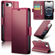 Etui do iPhone 16E, ERBORD Glossy Litchi, portfel z klapką, czerwone