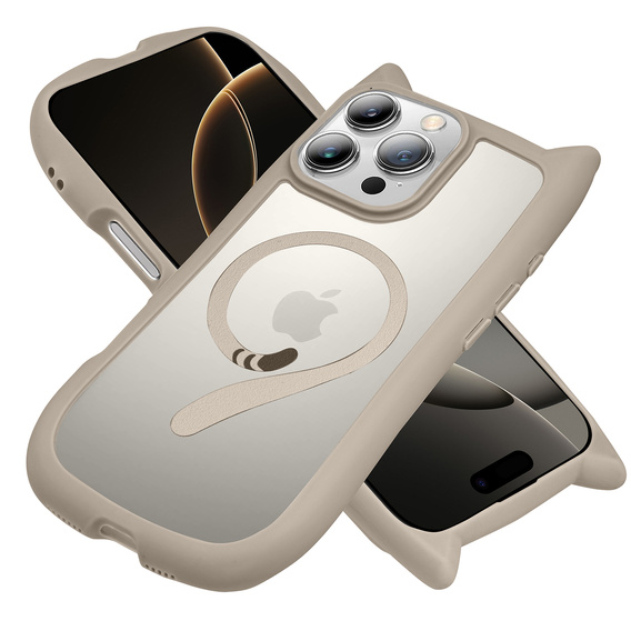 Etui do iPhone 16 Pro, do MagSafe, Cute Cat, szare + Szkło na ekran
