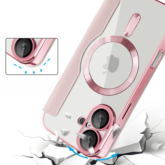 Etui z klapką do iPhone 16, RFID Wallet MagSafe z ochroną aparatu, różowe