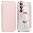 Etui z klapką do Samsung Galaxy A17 5G, RFID Wallet, do MagSafe, przezroczyste / różowe