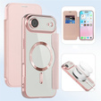 Etui z klapką do iPhone Air, RFID Wallet MagSafe z ochroną aparatu, różowe