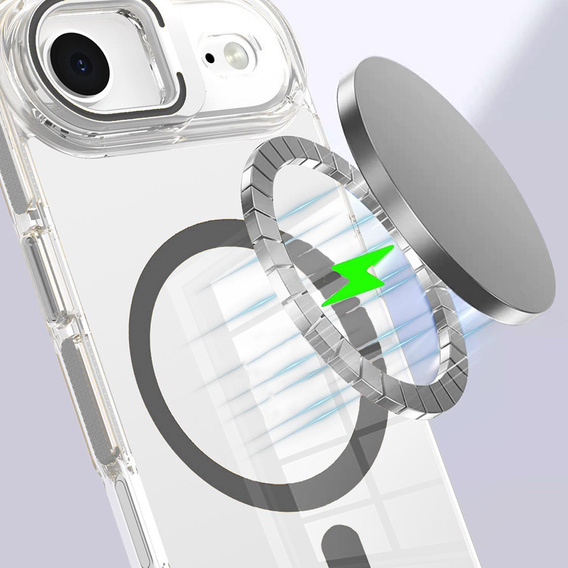 Etui do iPhone 17 Air, do MagSafe, z podstawką, transparentne z szarymi wstawkami