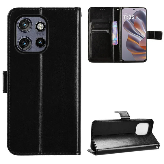 Etui z klapką do Motorola Edge 50 Neo / Motorola ThinkPhone 25, Crazy Horse Wallet, czarne