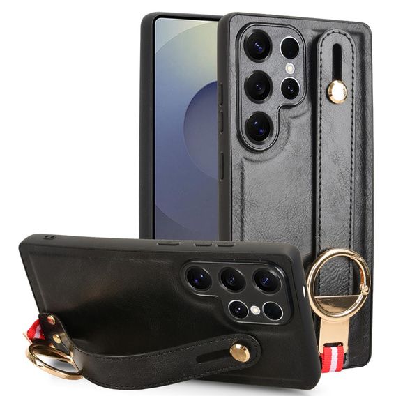 Etui do Samsung Galaxy S25 Ultra z paskiem na nadgarstek i podstawką – czarne