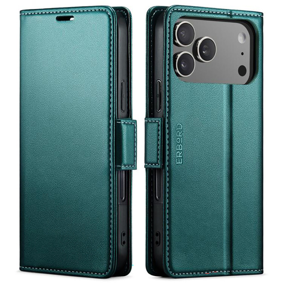 ERBORD Glossy Litchi – etui portfelowe z klapką do iPhone 17 Pro Max