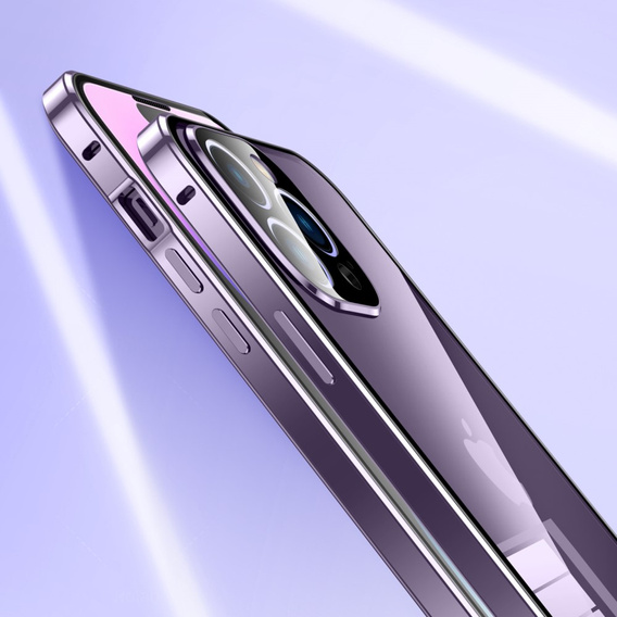 Etui do iPhone 15 Pro Max, Magnetic Dual Glass, fioletowe