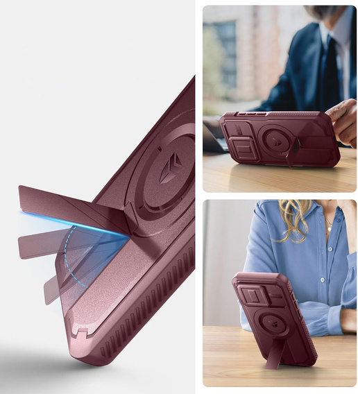 Magnetyczne etui Dexnor z osłoną aparatu i uchwytem – iPhone 15 Pro - czerwone