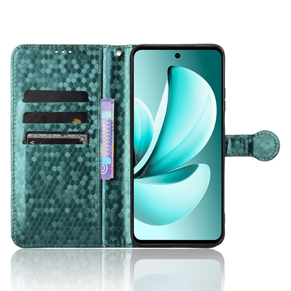 Etui Wallet Rhombus z klapką do Realme C71 – eleganckie i praktyczne, zielone