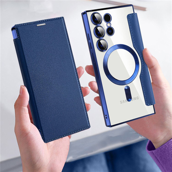 Etui z klapką do Samsung Galaxy S24 Ultra, RFID Wallet MagSafe z ochroną aparatu, granatowe