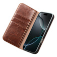 Etui ze skóry z klapką QIALINO Genuine Cow Leather do iPhone 17 Pro Max, brązowy