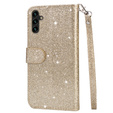 Etui z klapką do Samsung Galaxy A55, Wallet Zipper Pocket Glittery, złote