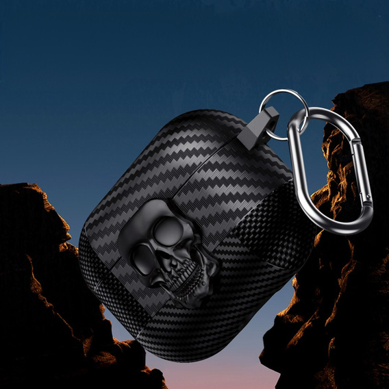Etui z czaszką do AirPods 4 – stylowa ochrona z karabińczykiem - czarne