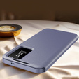 Etui do Samsung Galaxy A56 5G – skórzane z okienkiem Smart View i kieszenią na kartę, fioletowe