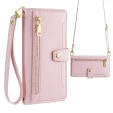 Etui z klapką do iPhone 16E, Wallet Zipper Pocket, różowe