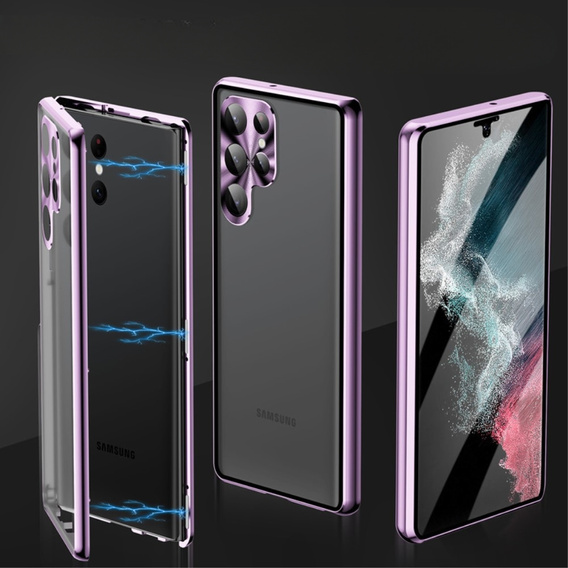 Etui do Samsung Galaxy S22 Ultra, Magnetic Dual Glass, fioletowe