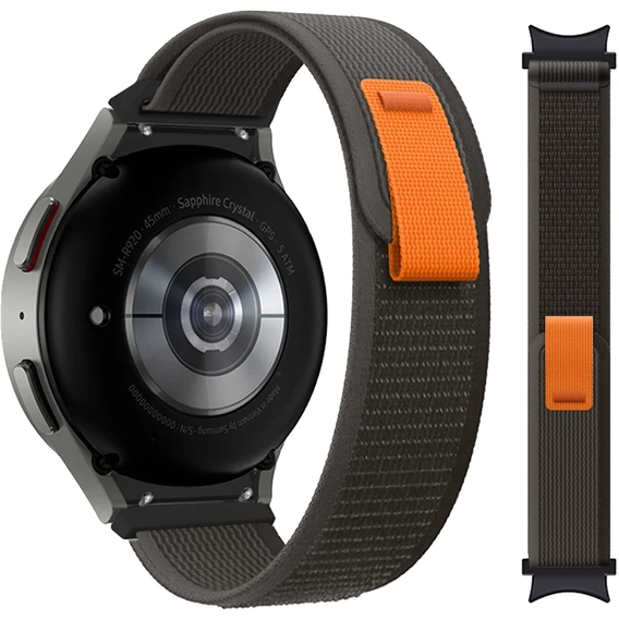 Pasek Nylonowy do Samsung Galaxy Watch 4/5/6 40/42/43/44/45/46/47mm, Szary / Pomarańczowy