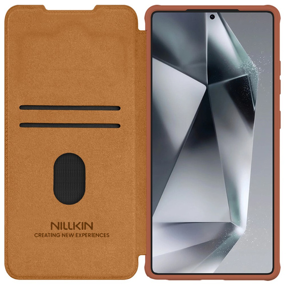 Etui z klapką NILLKIN do Samsung Galaxy S25 Ultra, CamShield Qin Pro, skórzane, brązowe