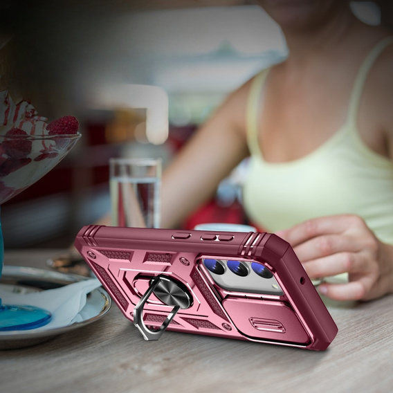 Etui pancerne do Samsung Galaxy S23 Plus, CamShield Slide, różowe / czerwone