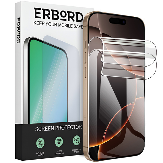 2x Folia Hydrożelowa ERBORD do iPhone 16 Pro – elastyczna ochrona całej powierzchni wyświetlacza