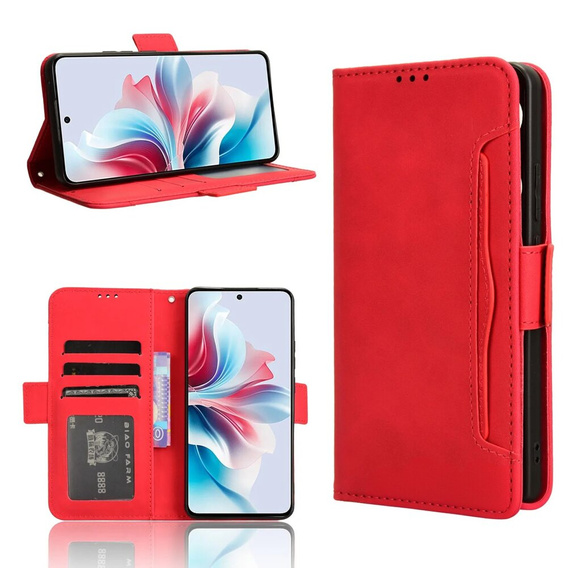 Etui z klapką do Oppo Reno 11F 5G, Card Slot, czerwone