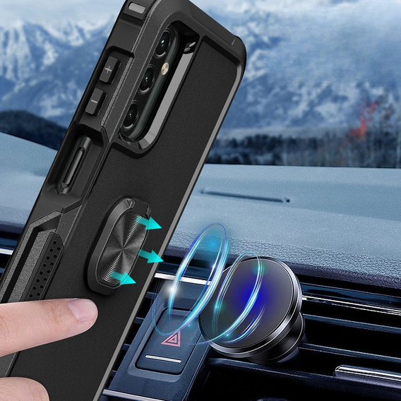 Zestaw Etui do Samsung Galaxy A14 4G/5G, pancerne z ringiem, czarne + szkło