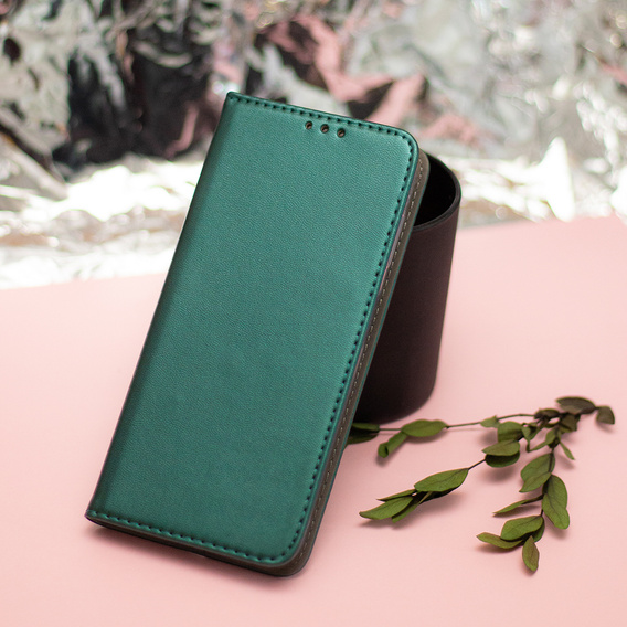 Etui z klapką do Samsung Galaxy A54 5G, Smart Magnetic, ciemnozielone + szkło 9H