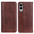 Etui z klapką do Samsung Galaxy S25 Edge, Split Leather, skórzane, brązowe