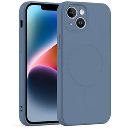 Zestaw Etui Silicone Mag Cover do iPhone 14, niebieskie + Szkło